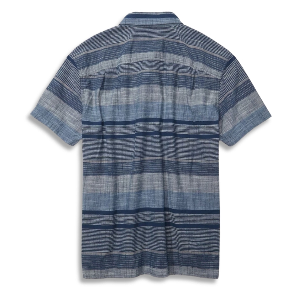 American Eagle Men Blue Striped Button-Up Resort Shirt - Picture 2 of 4
